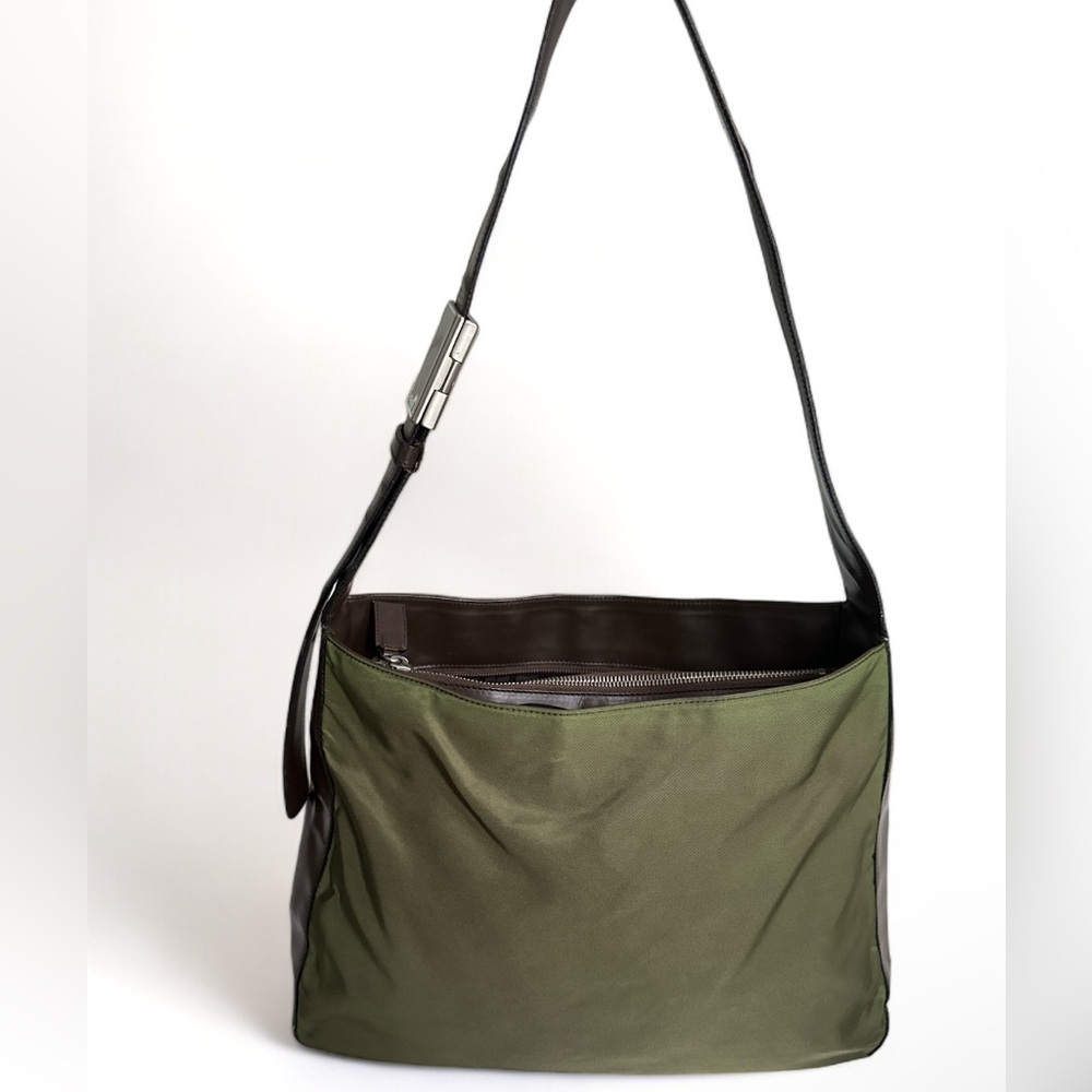PRADA Vintage Tessuto Nylon Hobo Bag Olive Green Leather Trim B7816 Y2K - Picture 4 of 15